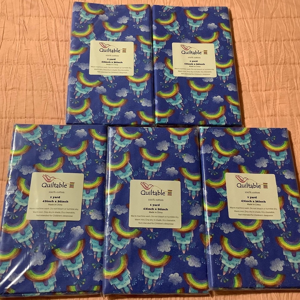5 yard packs Blue Rainbow Princess Castle Fabric, 100% Cotton quiltable NIP
